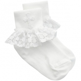 Baby Girls White Lace Christening Cross Socks